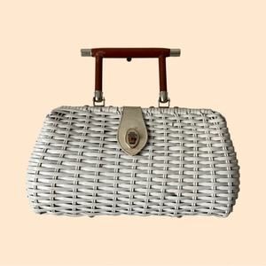 Vintage White Wicker Basket Bag